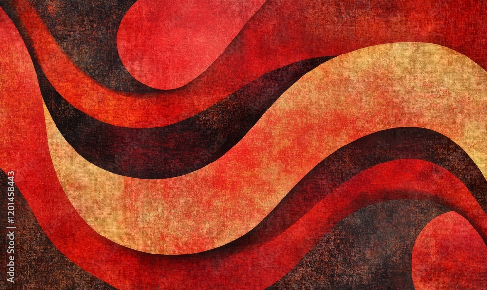 Poster abstract red background with curved shapes and textures