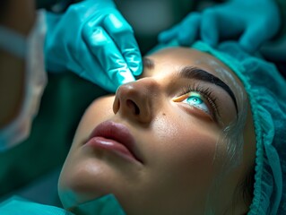 Plastic surgeon performing eyelid surgery,blepharoplasty, precision and artistry