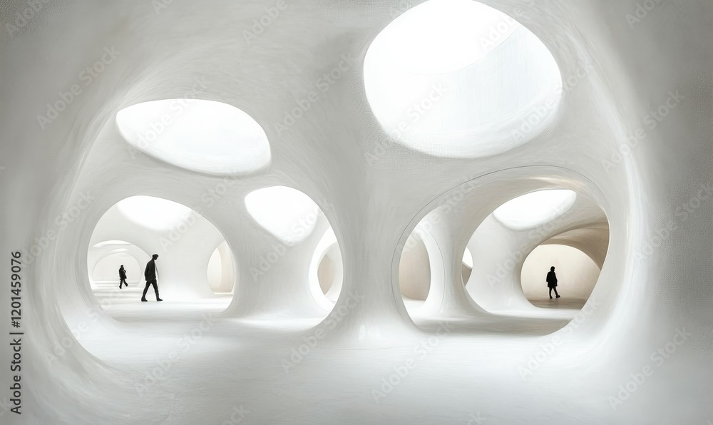 Aufkleber abstract white surface with curved shapes and circular openings