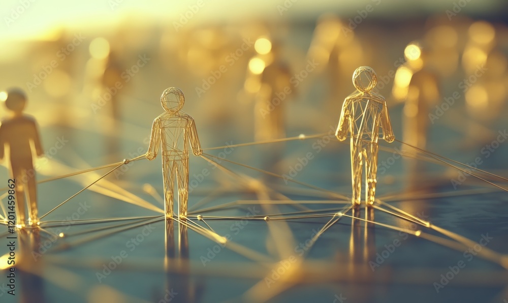 Poster abstract business contacts represented by interconnected figures, symbolizing networking and collabo