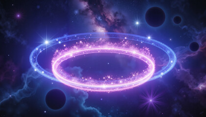 Obraz premium Cosmic ring of stars in vibrant galaxy backdrop