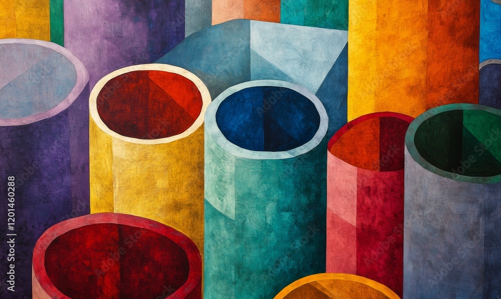 Poster abstract composition of intersecting colorful cylinders