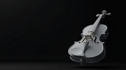 A pristine white violin elegantly poised against a stark black backdrop, a study in contrast and musical grace