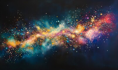 Obraz premium A vibrant abstract representation of gleaming particles against a dark backdrop, creating an enigmatic and beautiful interplay of light and color, representing creativity.