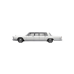 Classic Limousine: An elegant white classic limousine, evoking a sense of luxury and vintage transportation. Its sleek design and elongated form capture the essence of timeless style and prestige.