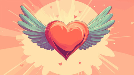 Heart with wings flat vector illustration for creative design projects