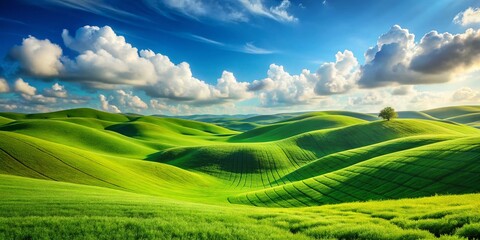 Obraz premium Rolling Green Hills Landscape - Sunny Day, Isolated Background