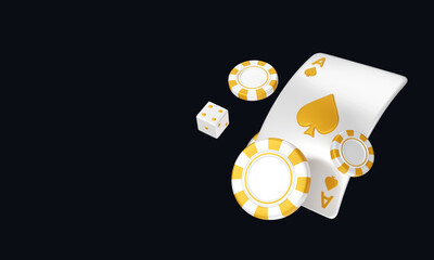 Flying white Golden and purple poker chips with token dices 3D. Casino design, Gambling, Plying card design