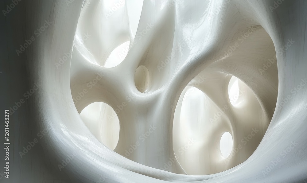 Poster abstract white surface with curved shapes and circular openings