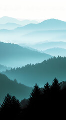 A vector illustration of a foggy forest landscape. Phone wallpaper