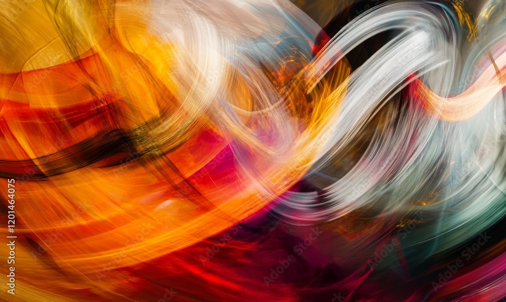 Poster an abstract representation of explosive energy with swirling patterns and lights, motion blur, styli