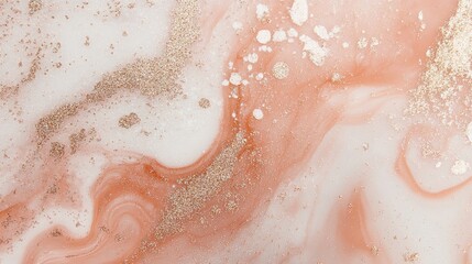 Obraz premium Abstract peach and white marble texture with gold glitter.