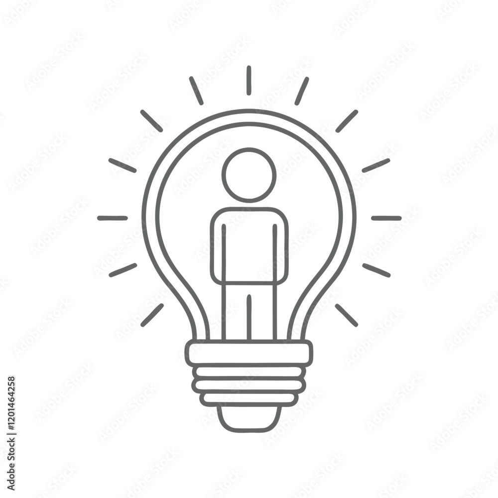 Poster innovation light bulb with human figure outline vector isolated on transparent background.