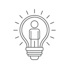 Innovation Light Bulb with Human Figure Outline Vector Isolated on Transparent Background.