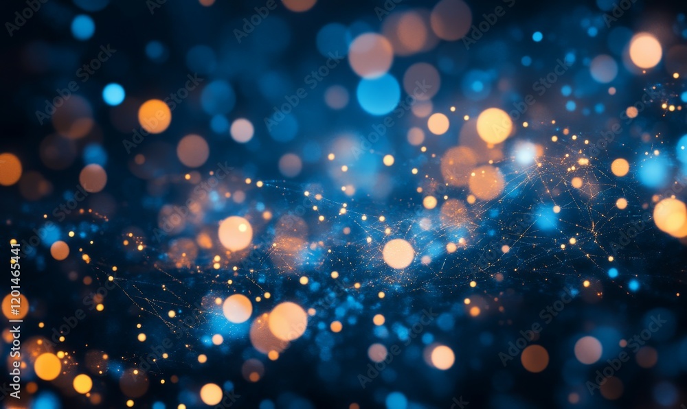 Poster abstract blue hexagon pattern with glowing lines and blurred background