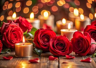 Romantic Valentine's Day: Red Roses and Candles - Candid Photo