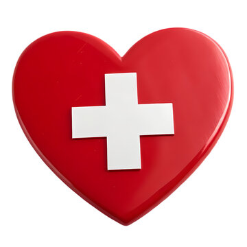 Red Heart with Medical Cross: Healthcare Love Symbol Set. Perfect for medical websites, blogs,      