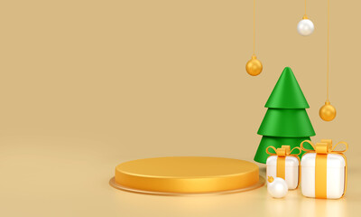 Merry christmas with pedestal for product display. Christmas Podium