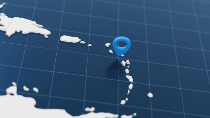 Blue Montserrat 3d map with pointer pin surrounded with other countries in white. Political map with borders. 3d render illustration