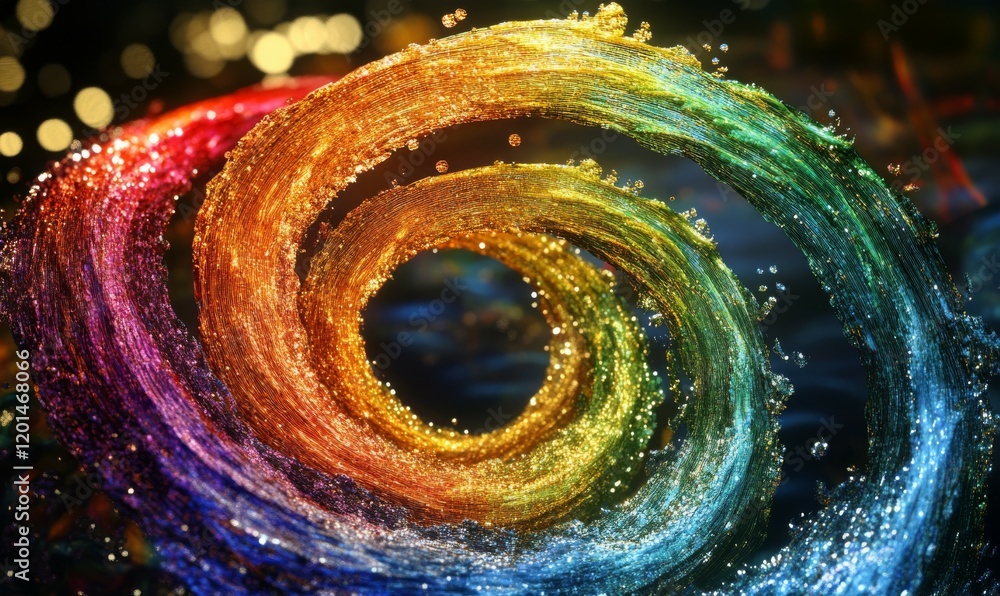 Poster beautiful colorful dynamic particles flowing in form of spiral banner