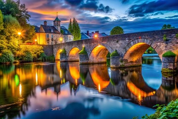 Roscommon Town, Ireland: Historic Stone Bridges Spanning the River Shannon at Night