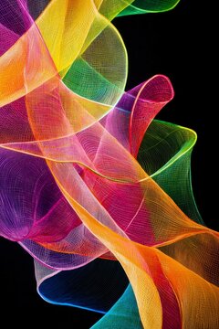 vertical wallpaper of vibrant colorful parabolas in motion on a black background abstract digital art