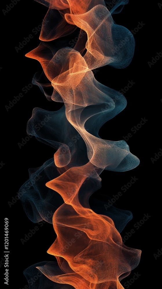 Poster billowing smoke trails forming surreal, chaotic patterns, blending seamlessly into a blackened void,
