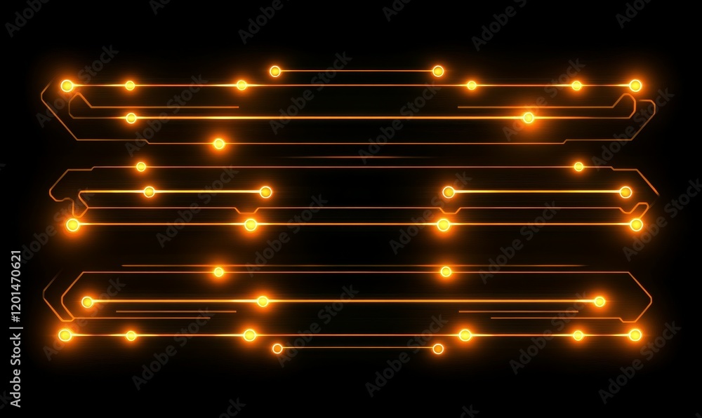 Poster abstract neon circuit board with glowing lines and dots