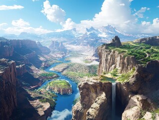 Expansive digital panorama of diverse landscapes merging deserts forests and mountains celebrating timeless beauty