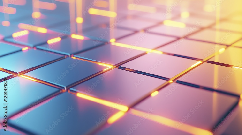 Poster futuristic 3d grid with glowing lines and reflective surfaces, creating vibrant atmosphere