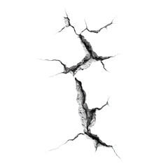 Large crack with sharp edges, isolated on transparent cutout background