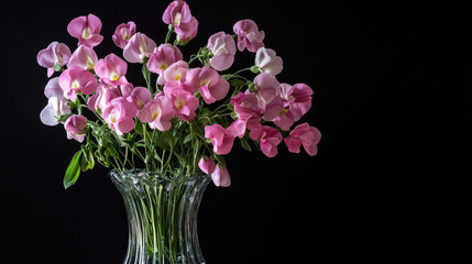 black background, sweet pea, spring, colorful, flowers, beautiful