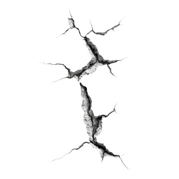 Large crack with sharp edges, isolated on transparent cutout background