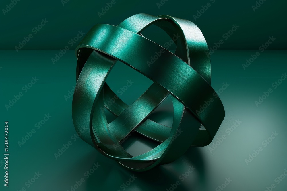 Aufkleber elegant minimalistic design featuring floating teal torus loop on dark green background