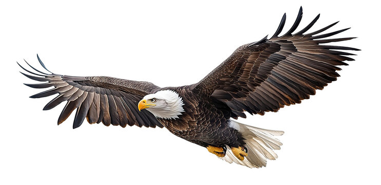 Bald eagle in mid-flight, isolated on transparent cutout background