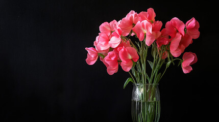 black background, sweet pea, spring, colorful, flowers, beautiful