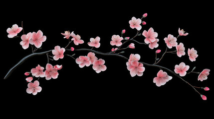 Fototapeta premium Cherry blossom, Japan, spring, black background, double-flowered, pink, frilled