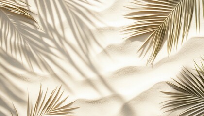 Palm leaves shadows on beige sand. Minimalist summer background.