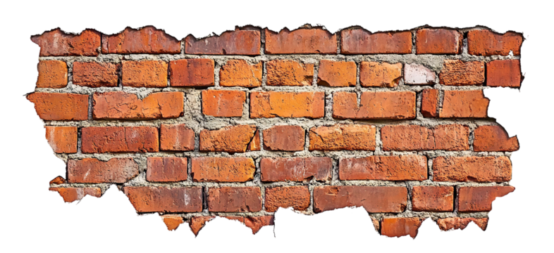 Cracked red brick wall fragment, isolated on transparent cutout background - Powered by Adobe