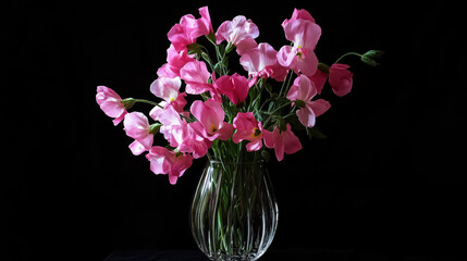 black background, sweet pea, spring, colorful, flowers, beautiful