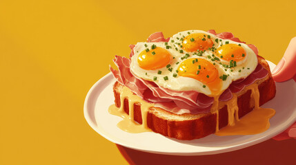 Breakfast, eggs benedict, eggs, fried eggs, bacon, cheese, junkie