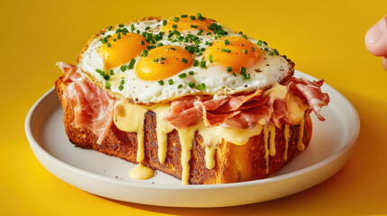 Breakfast, eggs benedict, eggs, fried eggs, bacon, cheese, junkie