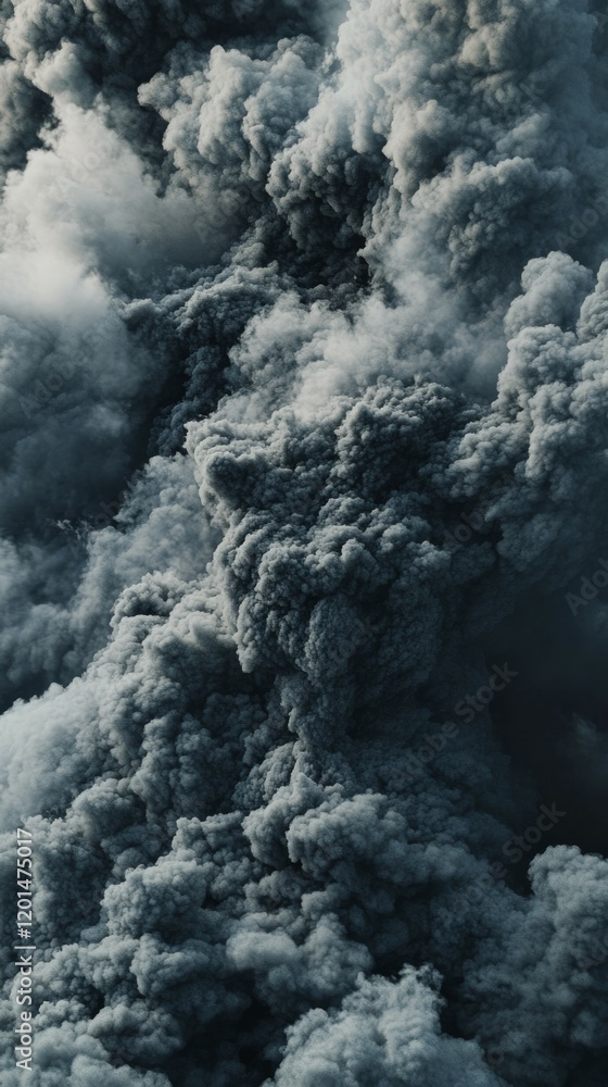 Poster billowing smoke trails forming surreal, chaotic patterns, blending seamlessly into a blackened void,