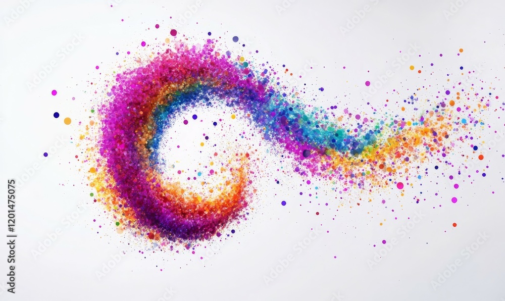 Poster beautiful colorful dynamic particles flowing in form of spiral banner