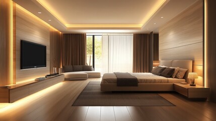 Fototapeta premium Modern Minimalist Bedroom Design: Luxurious and Serene Interior