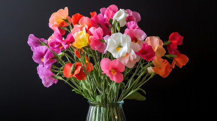 Fototapeta premium black background, sweet pea, spring, colorful, flowers, beautiful