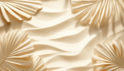 Beige textured background with cream paper palm leaves.