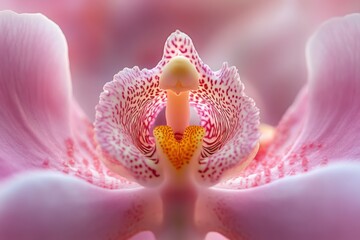 Pink orchid close-up, botanical garden, soft focus background, floral design.