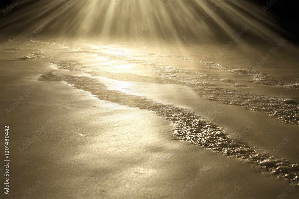 Poster softly illuminated waves of light reflecting on water surface with gentle textures and glowing highl