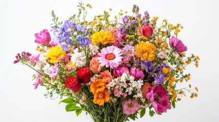 Vibrant and Colorful Bouquet of Fresh Flowers Displaying a Beautiful Array of Petals, Textures, and Colors Suitable for Various Occasions and Celebrations